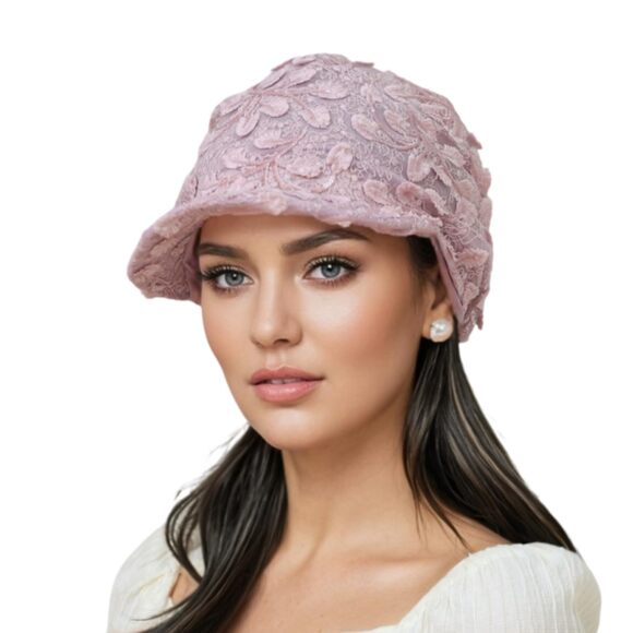 4824 Women Exquisite Lace Floral Print Newsboy Cap Retro Solid Color main image 3